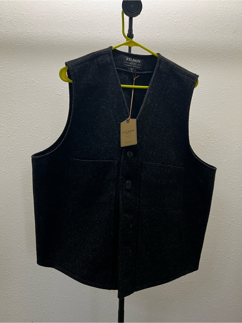 Filson Black Wool Button Vest
